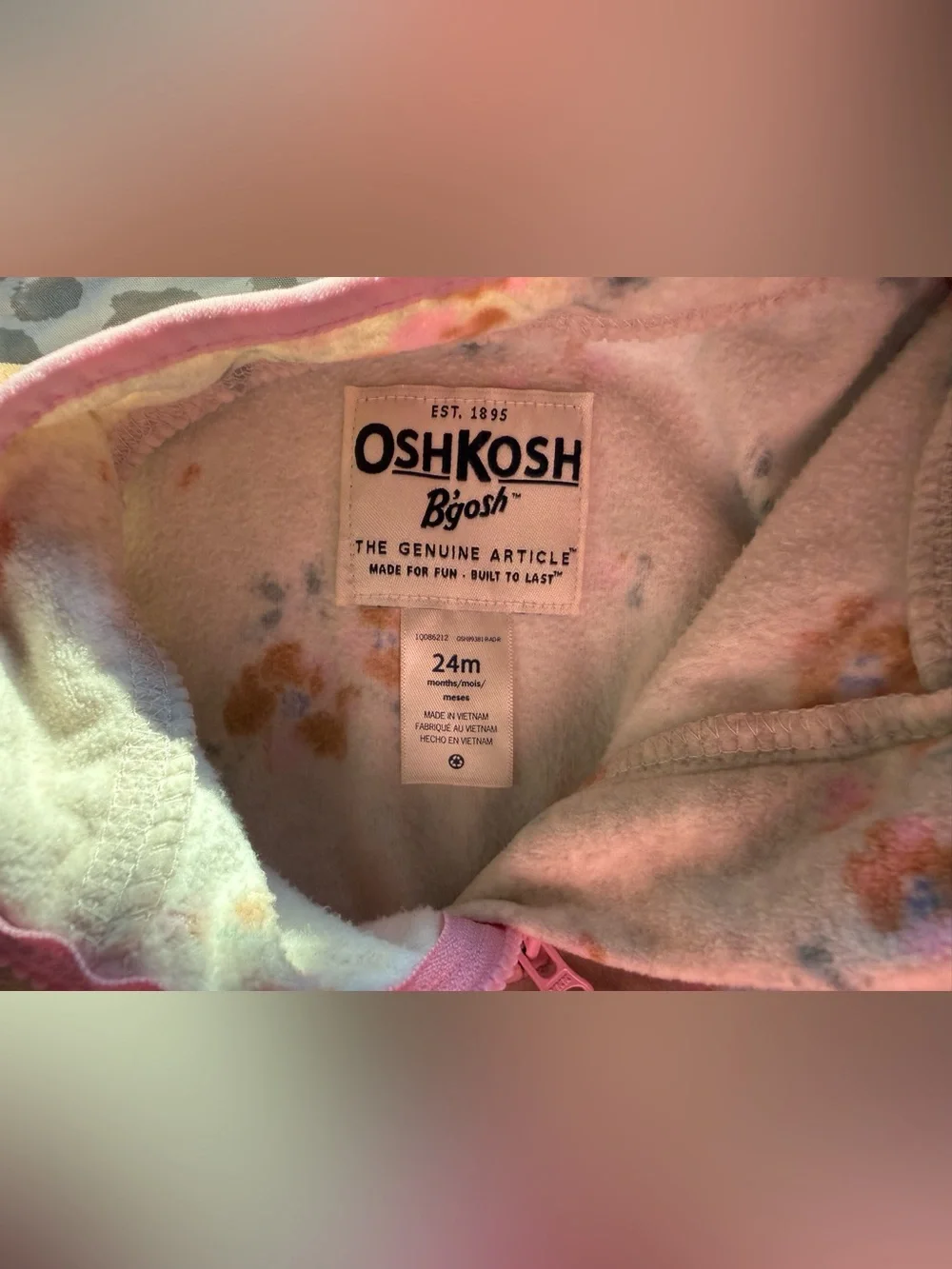 Oshkosh Girls' Pink Floral Fleece Quarter-Zip Pullover